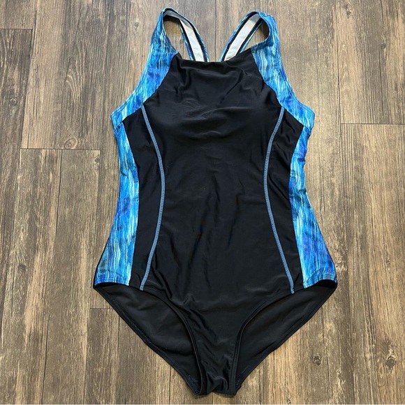 Women's Halter Print One Piece Swimsuit Unitard Athletic Swimwear Racer Back L - Picture 6 of 10